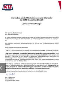 Aushang ICTS Jahressonderzahlung